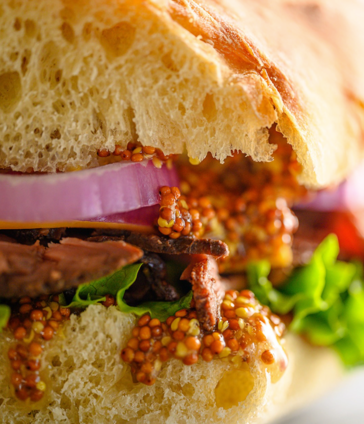 A fresh La Panciata sandwich on house-baked bread