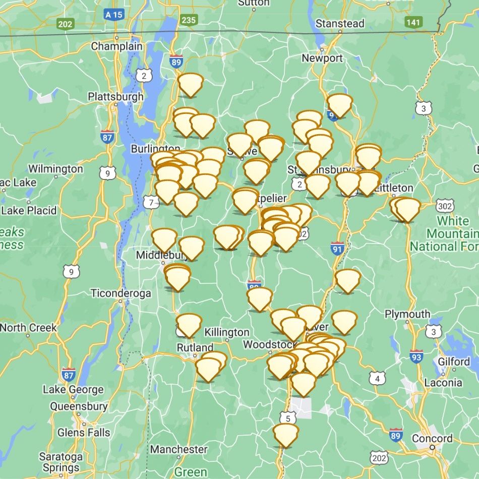 Map of stores across Vermont and New England that carry La Panciata bread